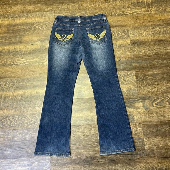 VINTAGE Southpole Jeans Juniors 11 Blue Bootcut Flare Embellished Spellout Y2K - Picture 2 of 12